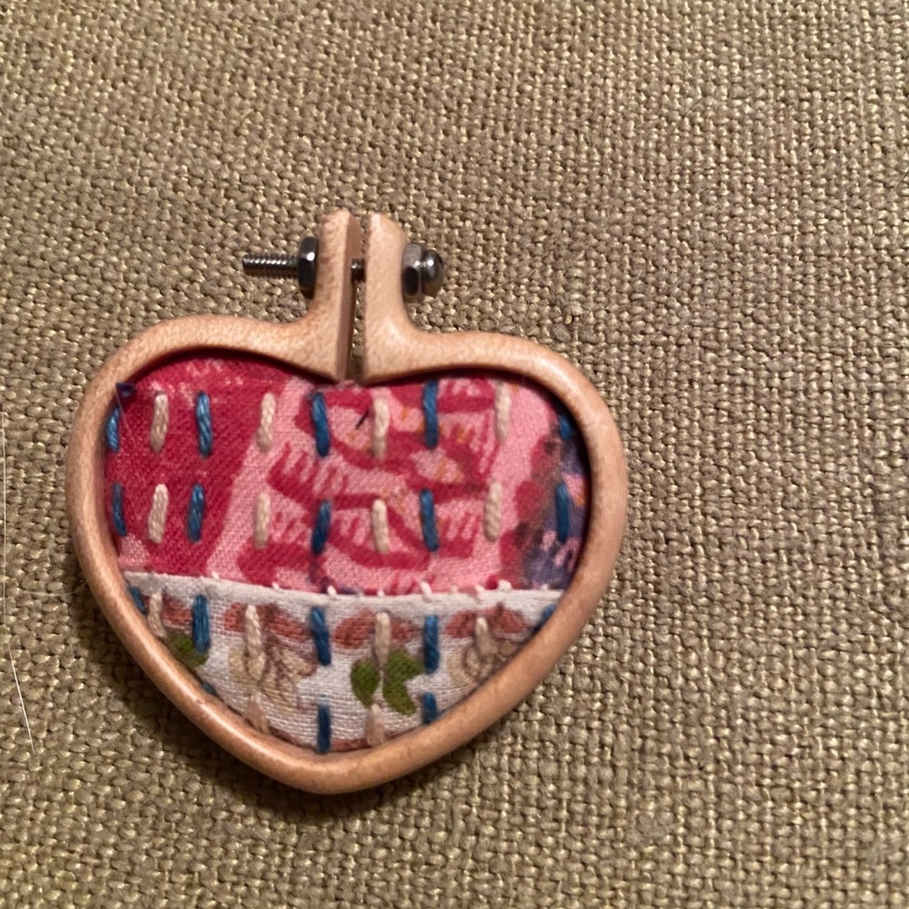 Hand Embroidered Heart Brooch